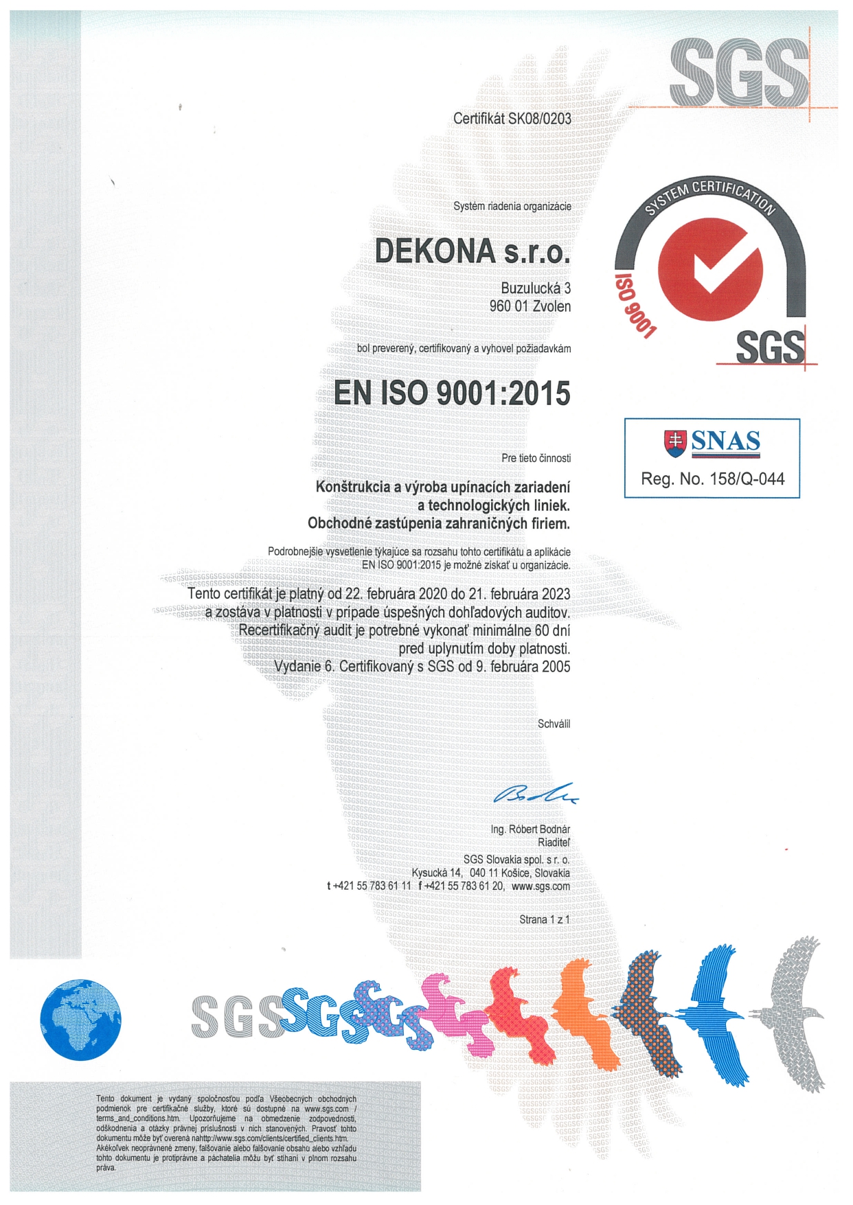 DEKONA ISO certifikát